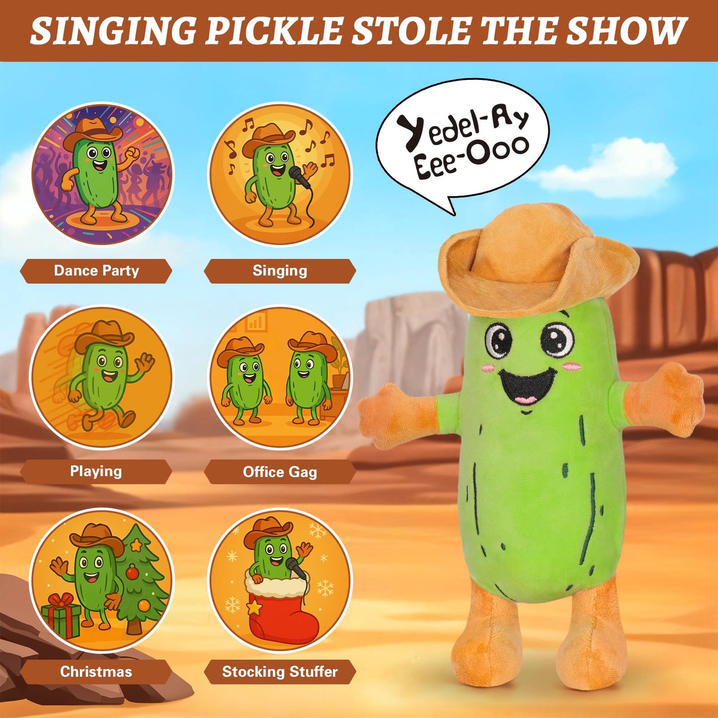 A AIFAMY Yodeling Plush Pickle - 10”Hilarious Singing Cucumber Toy - Funny Gag Gift Idea for Pickle Lovers, Adults, Friends and Family, Batteries Including