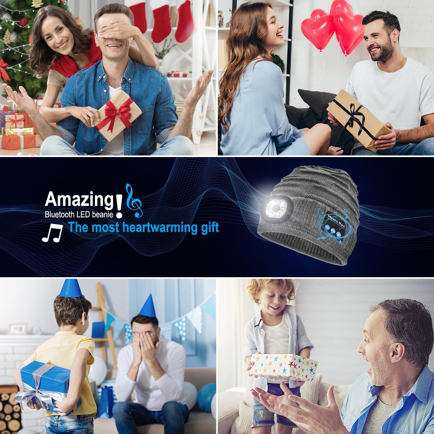 ZOOI Stocking Stuffers for Adults Men Gifts for Mens Bluetooth Beanie for Men, Mens Gifts for Christmas Him Dad Cool Gadgets Grey