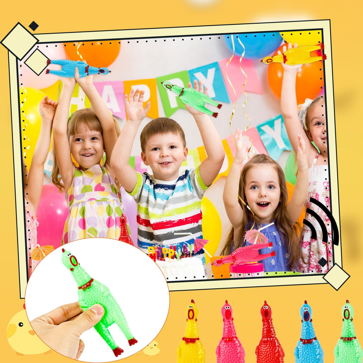 30 Pack 6 Inch Squawking Rubber Chickens Multicolor Squeaky Chicken Colorful Novelty Screaming Chicken Toys for Prank Novelty Pet Toys Noise Makers