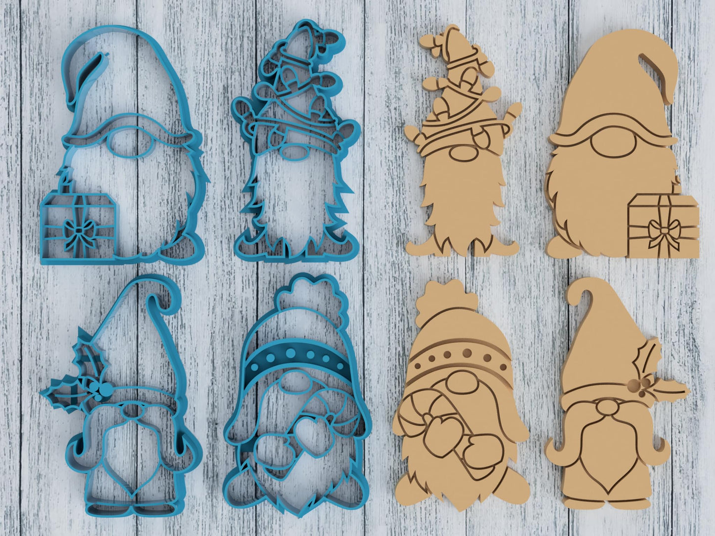 4 Piece Christmas Garden Gnome Cookie Cutter Set - Includes Gnomes with Lights, Gift, Holly and Candy Cane (4 Inch)