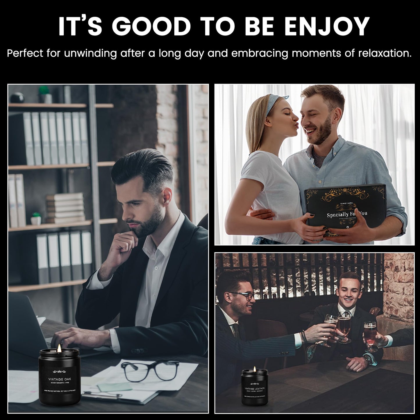 Scented Candles for Men, 6-Pack Candles for Home Scented, 42oz, 300 Hours Burning Time Long-Lasting Aroma — The Masculine Men Candle, Perfect for Boyfriend, Him, Father Aromatherapy Gift