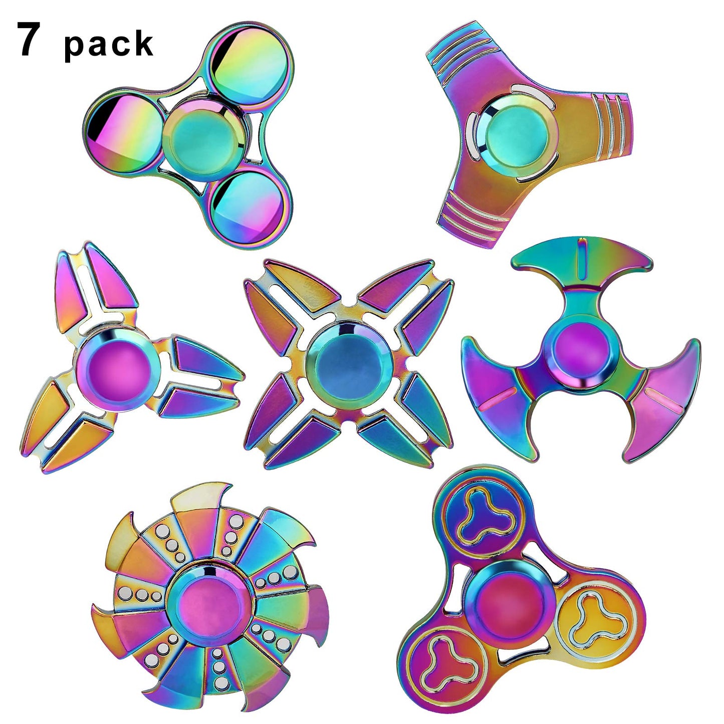 SCIONE Metal Fidget Spinner for Kid Adult, Sensory Hand Fidget Toy 7 Pack-Anxiety Toys Stress Relief Reducer-Party Favors, Gifts for Kids Birthday, Goodie Bag Stuffers, Classroom Prizes