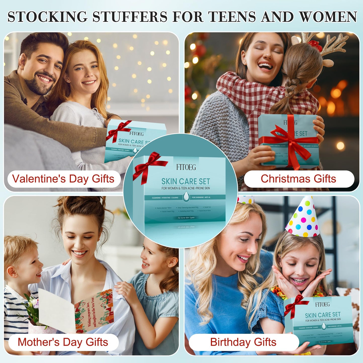 Teen Women Gifts,Skin Care,Skincare,Hydrate,Oil Control,Pore Shrinking,Anti-Allergy Facial Skin Care Routine Kit Travel Size Gift Set Stocking Stuffers for Teen Girls 10-12 16-18 & Women for All Skin