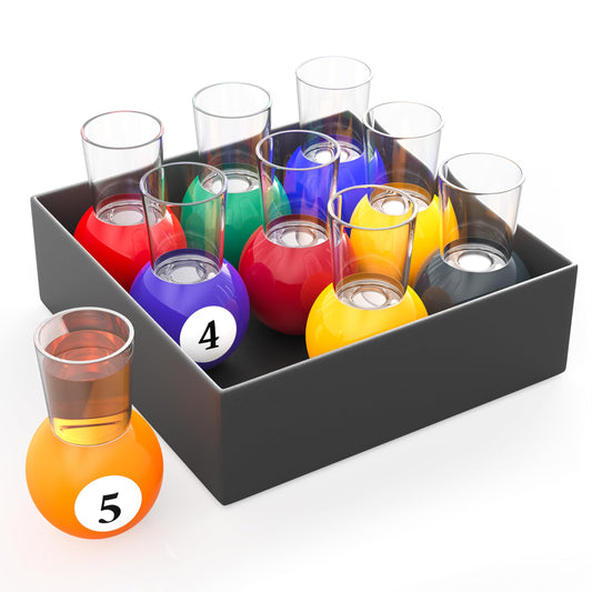 Billiards Pool Ball Shot Glasses, Set of 9 - Fairly Odd Novelties - Fun Sports Bar Drinking Gift Pack, Multicolor,1 ounce
