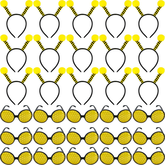 Trounistro 30 Pack Bee Antenna Headband and Glasses Set Bumblebee Headband with Bee Sunglasses Bee Costume Accessories for Birthday Halloween Dress up Yellow