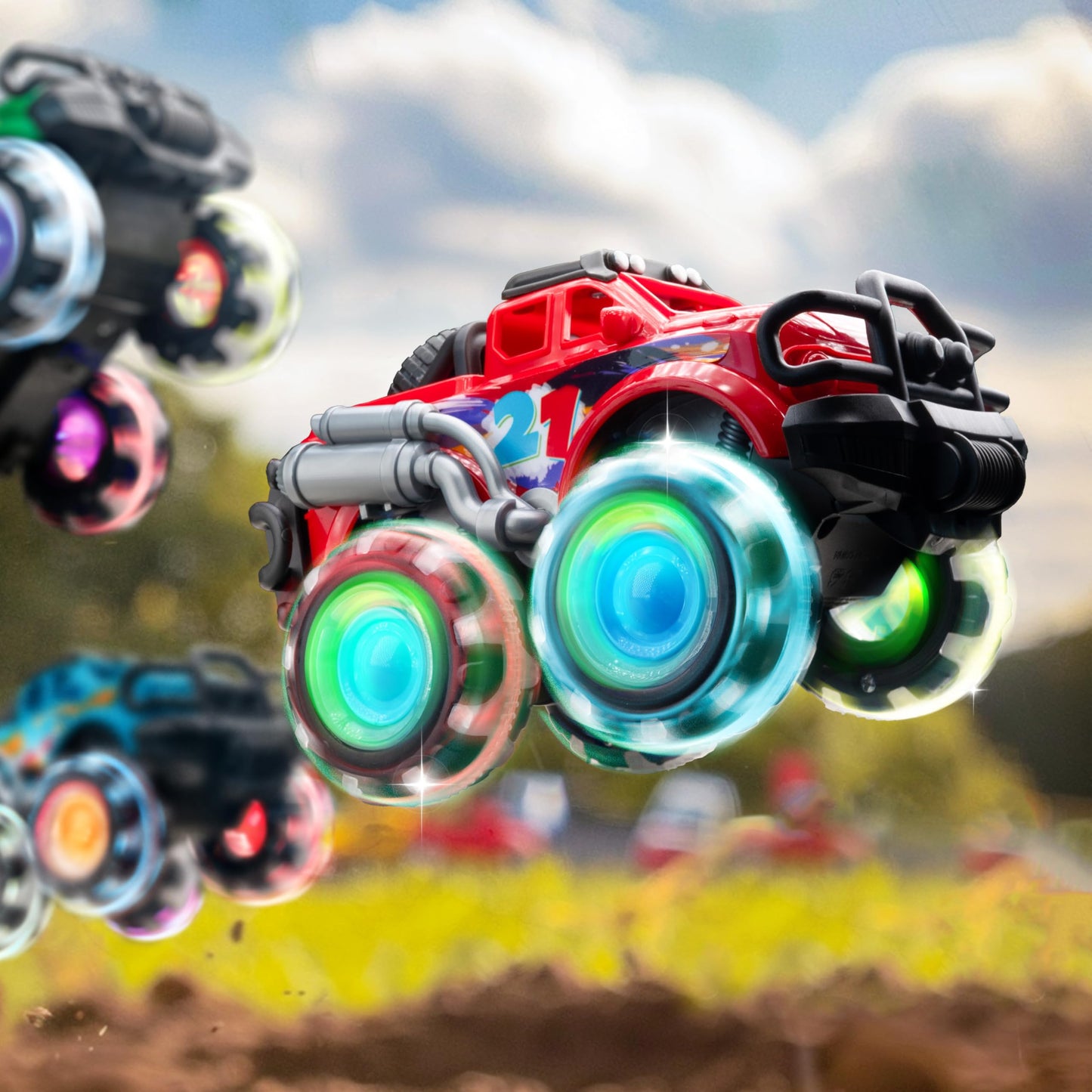 Vroomix 3Pack Monster Truck Toy - Toy Truck with Flashing LED Wheels - Light-Up Cars for Toddlers - Birthday Gift for Boys Girls - Friction-Powered