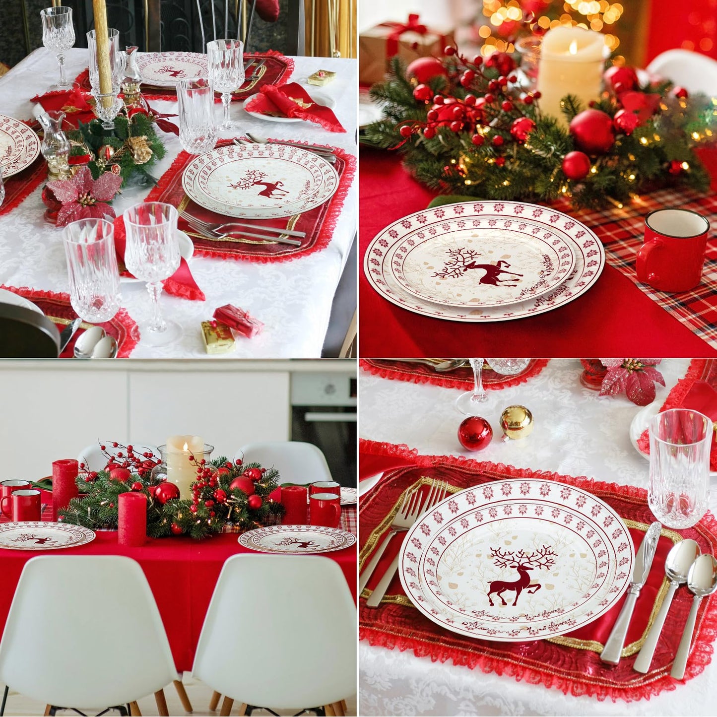 215 Pcs Christmas Plates and Napkins Set Serve 25, Christmas Elk Disposable Tableware Set, Christmas Decorations Includes Plates, Cups, Napkins, Christmas Tableware