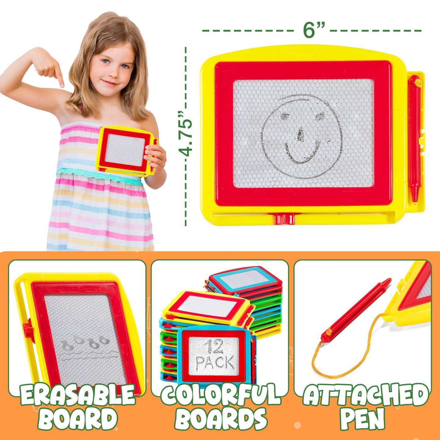 Bedwina Magnetic Drawing Board for Kids - (Pack of 12) Erasable Doodle Sketch Tablet and Travel Drawing Pad for Kids Boys and Girls, Birthday Party Favors and Party Stocking Stuffers for Kids