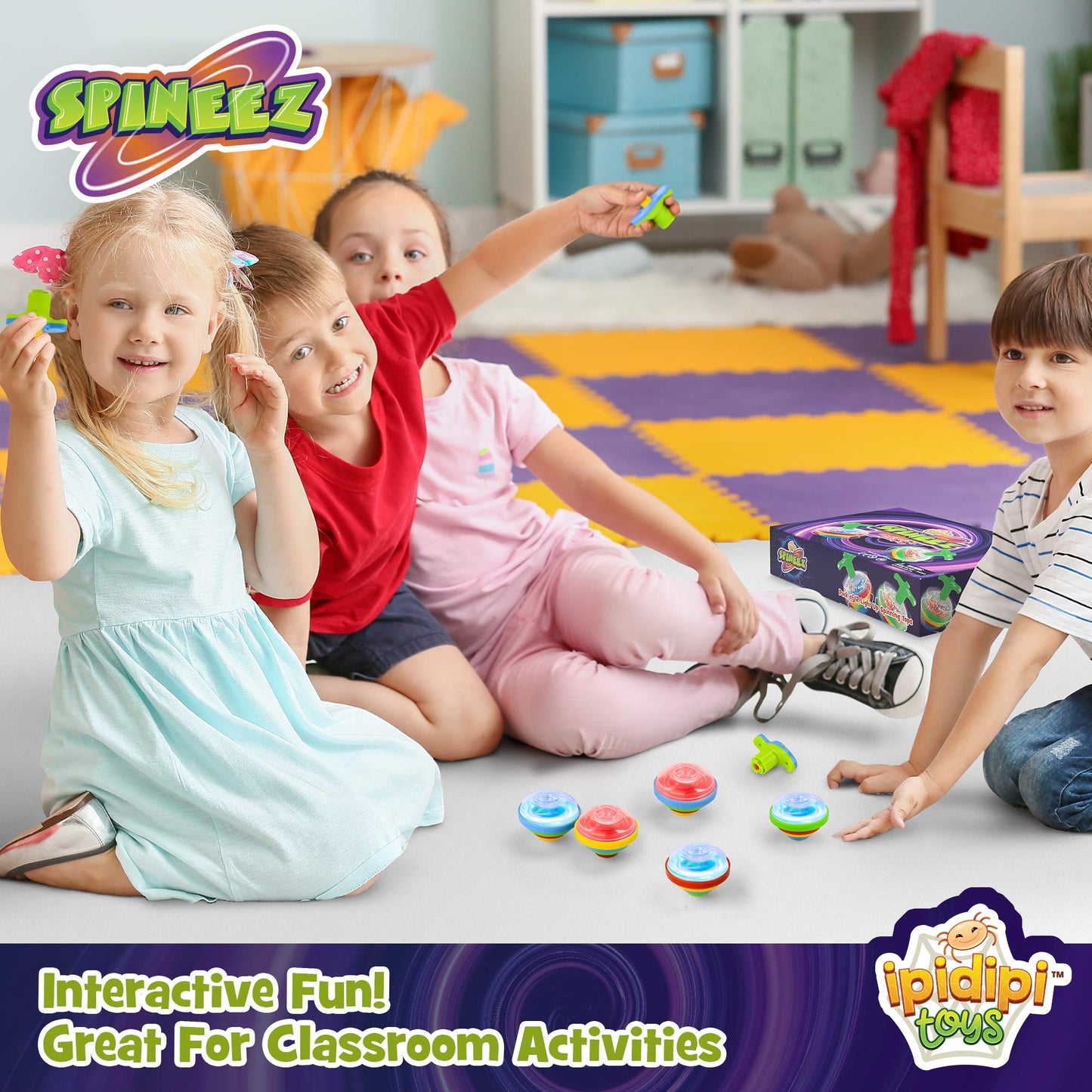 IPIDIPI TOYS Spineez Light Up Spinning Tops – 12-Pack LED Spinner Toys for Kids – Ideal Birthday Party Favors, Goodie Bag Stuffers, School Prizes, Classroom Rewards for Boys & Girls – Blue