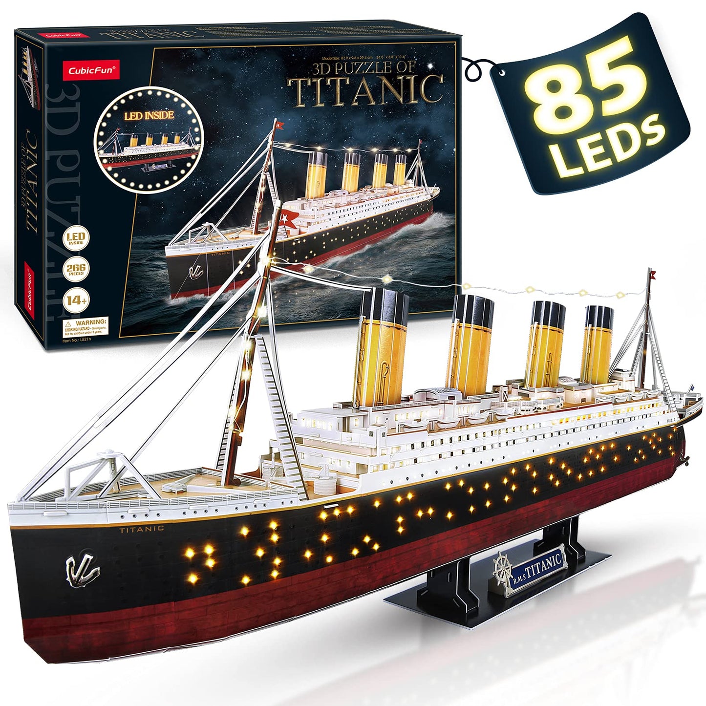 CubicFun Titanic 3D LED Puzzles for Adults 88 CM 266 Pieces,Titanic Toys for Teens, Home Decor Birthday Gifts Adults Teacher Gift Dad's Gift