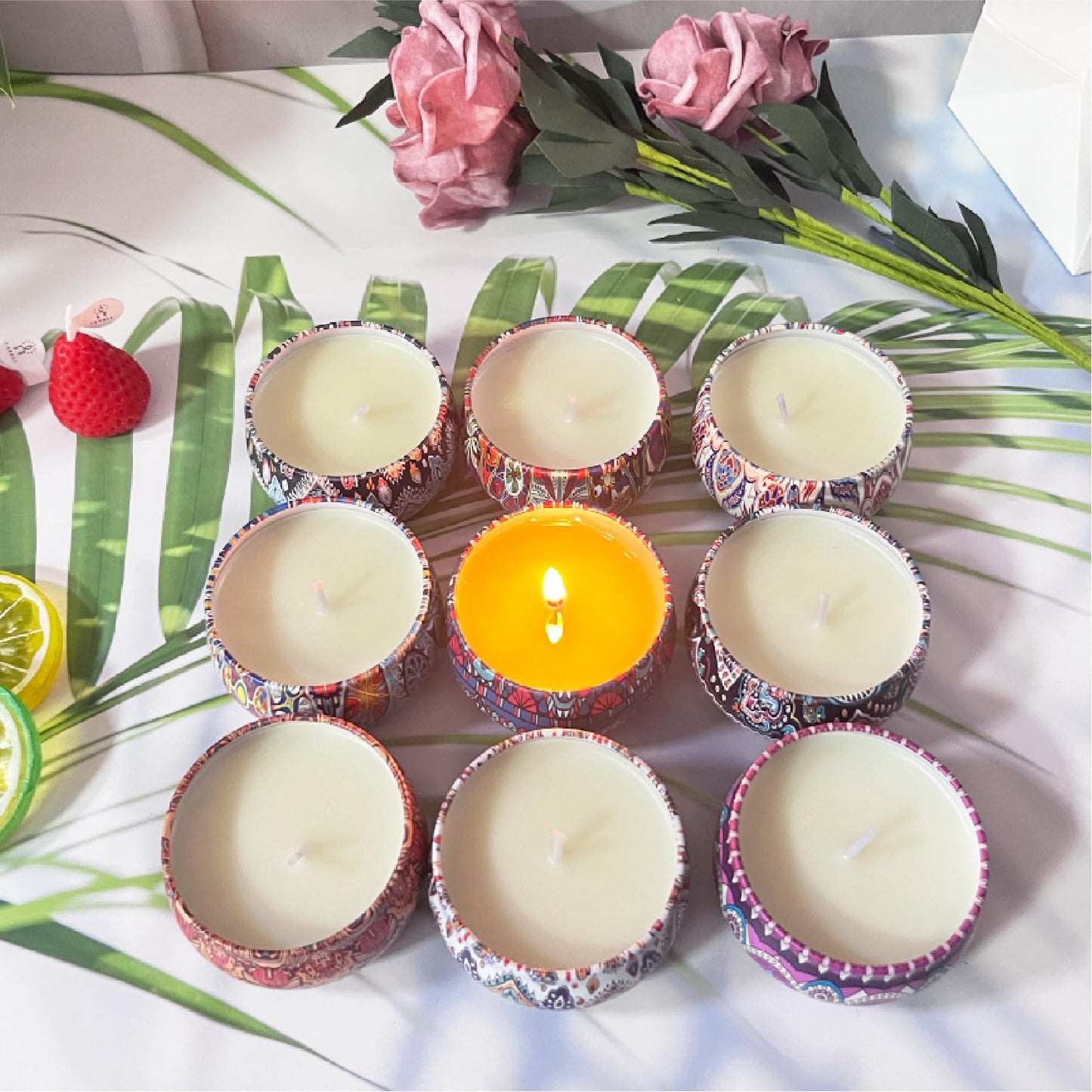 Scented Candles Gifts Set for Women, 9 Pack Aromatherapy Candles Pack Soy Wax with Essential Oil Include Lavender, Jasmine and Vanilla for Bridesmaid, Birthday, Valentine's, Mother's Day, Bath, Yoga