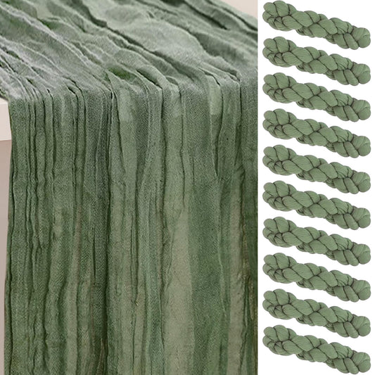 10 Pack Sage Green Cheesecloth Table Runner 35x120 Inch 10Ft Rustic Gauze Cheese Cloth Table Runner Sheer Cheesecloth Table Runners for Wedding Party Bridal Shower Decoration