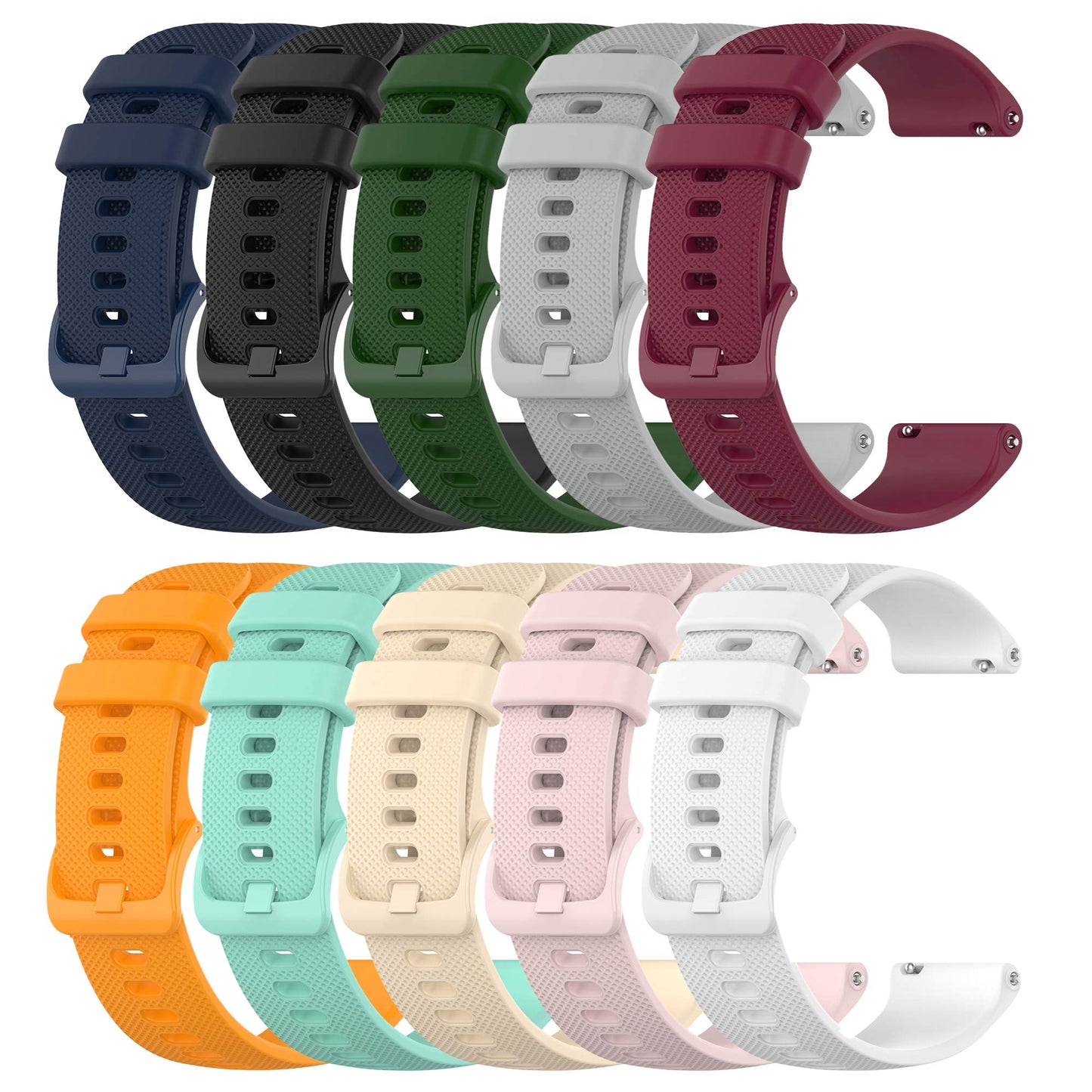 18mm 19mm 20mm 22mm Width Colorful Silicone Quick Release Wristband Replacement Sports Straps Bracelet Watch Band Women Men Strap with Quick Release Pins for Smartwatch (20mm, 10Pack)