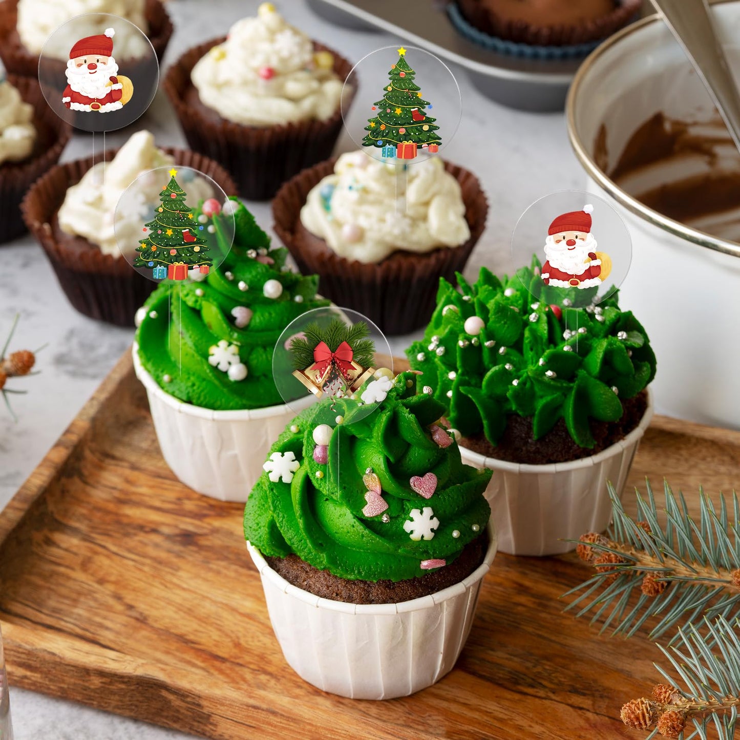 100 Pieces 2 Inch Round Clear Acrylic Cupcake Toppers, Blank Cupcake Toppers Sticks for DIY, Birthday Festival Party Baby Shower Wedding Party Cupcake Decoration