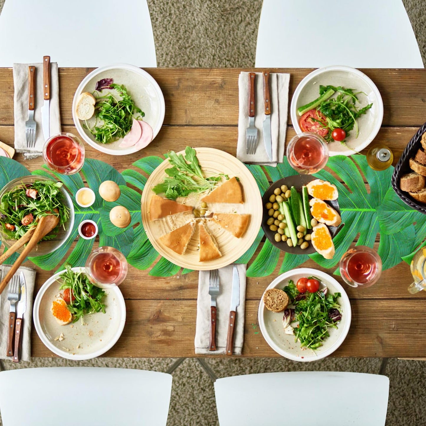 DEYIXUN 4 Pcs Artificial Palm Leaves Table Runners 72 Inch, Tropical Palm Leaves Table Runner Faux Leaf Table Cloth for Wedding Hawaiian Luau Theme Party Supply Summer Table Wall Decorations