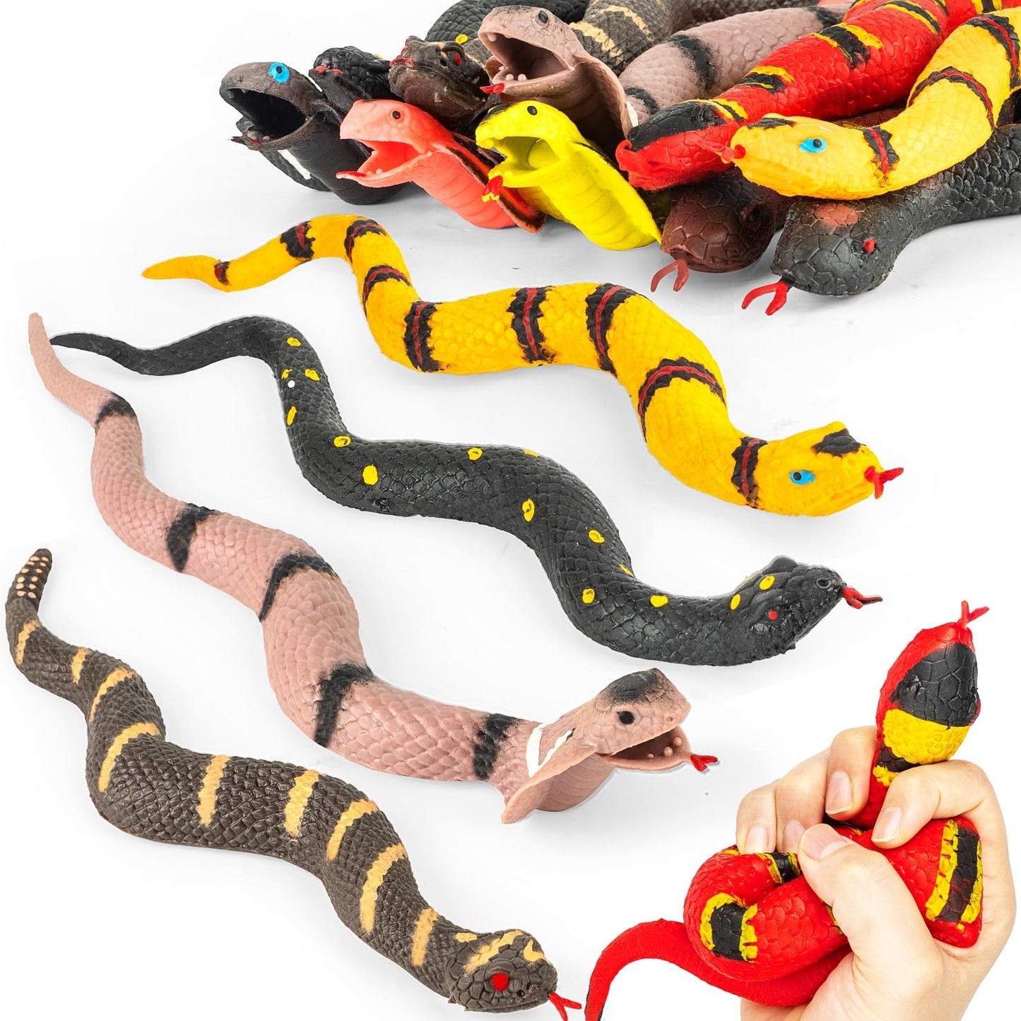 Niskaqsn 5PCS Realistic Rubber Snake,Soft and Stretchy Snake Toys for Kids,Fidget Toys for Adults,Squeeze Toys,Stretch Toys,Fake Snake Toys, Decoration Party Favors Prank Props Toys