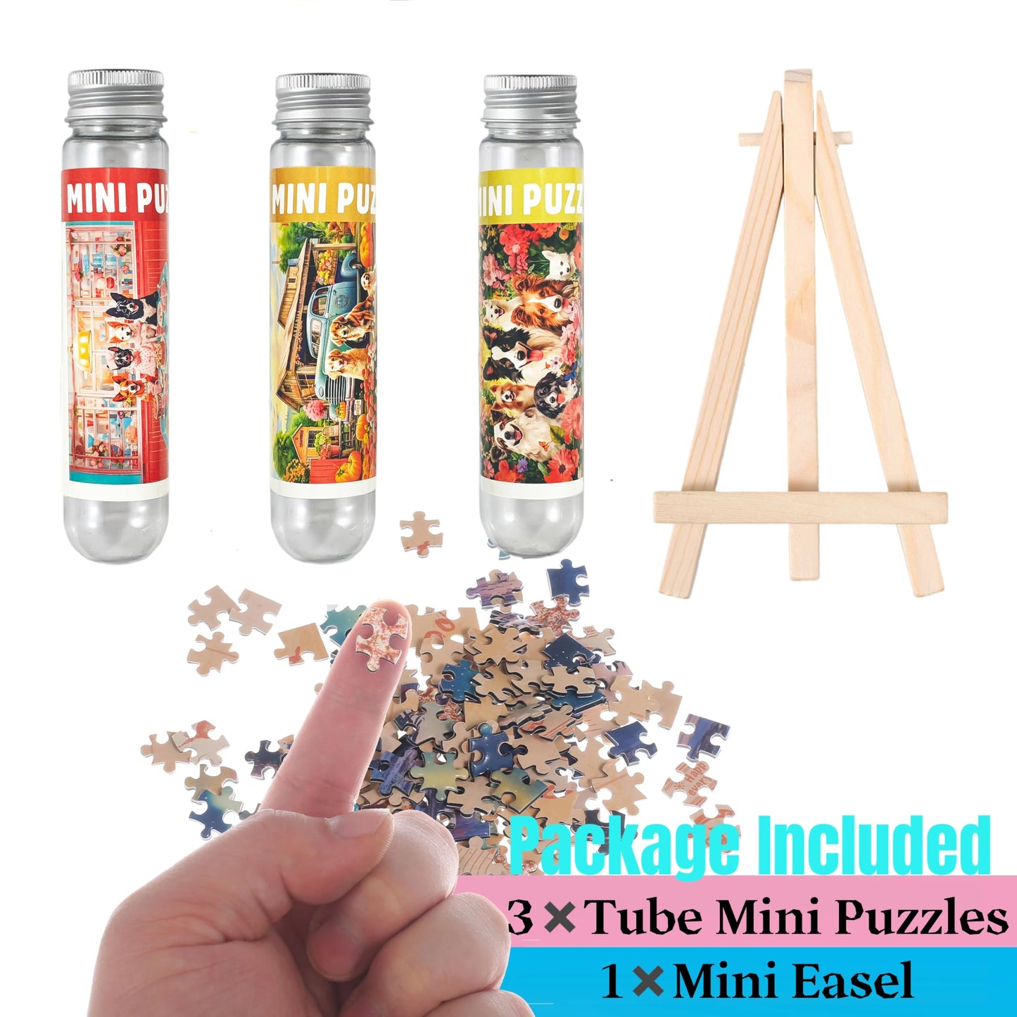 Small Jigsaw Puzzles for Adults 150 Pieces Vintage Cute Puppy Mini Jigsaw Puzzles Oil Painting Challenging Mini Puzzles Tiny Jigsaw Puzzles 6 x 4 Inches,3 Pcs,Mini Easel Included
