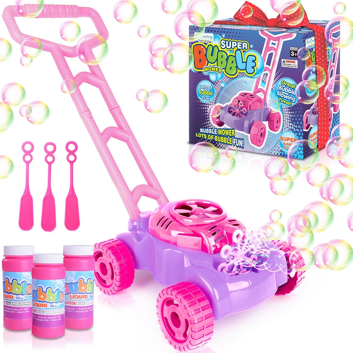 ArtCreativity Bubble Lawn Mower for Toddlers 1-3, Kids Bubble Machine for 1-Year-Old Girl Gifts, Summer Outdoor Push Gardening Toys for Kids Age 1 2 3+ Birthday Gifts for Preschool Girls