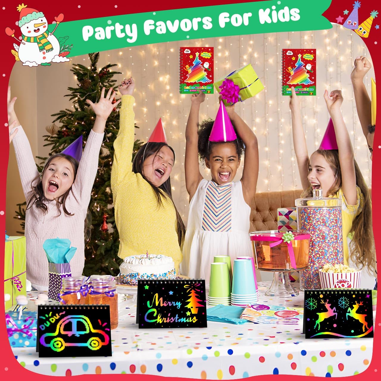 ZMLM Rainbow Scratch Party Favors Kids: Birthday Gifts Toy Bulk Scratch Art Notebook 24 Pack Birthday Goodie Bags Stuffers Girls Boys Art Craft Pad Classroom Prizes School Teacher Supplies (Christmas)