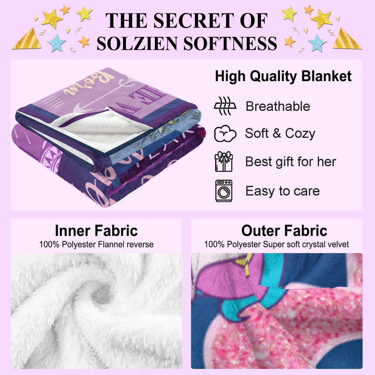 Solzien 6 Year Old Girl Birthday Gift Ideas Blanket 60"x50", Gifts for 6 Year Old Girl/Daughter/Granddaughter/Niece, 6th Birthday Decorations