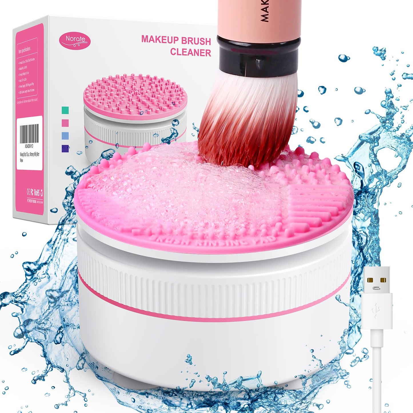 Norate Makeup Brush Cleaner, IPX7 Waterproof Electric Makeup Brush Cleaner Machine, Deep Cleaning Makeup Brushes, Stocking Stuffers Christmas Gifts for Women Mom Teen Girls