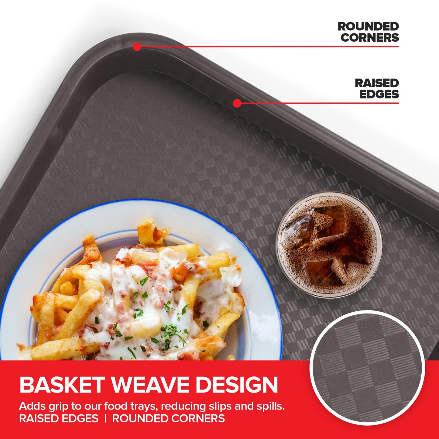 Stock Your Home Large Plastic Serving Trays for Fast Food (Set of 6) 16” x 12” Multicolor Cafeteria Tray for Lunch, Restaurant, Café, Craft Service Carts