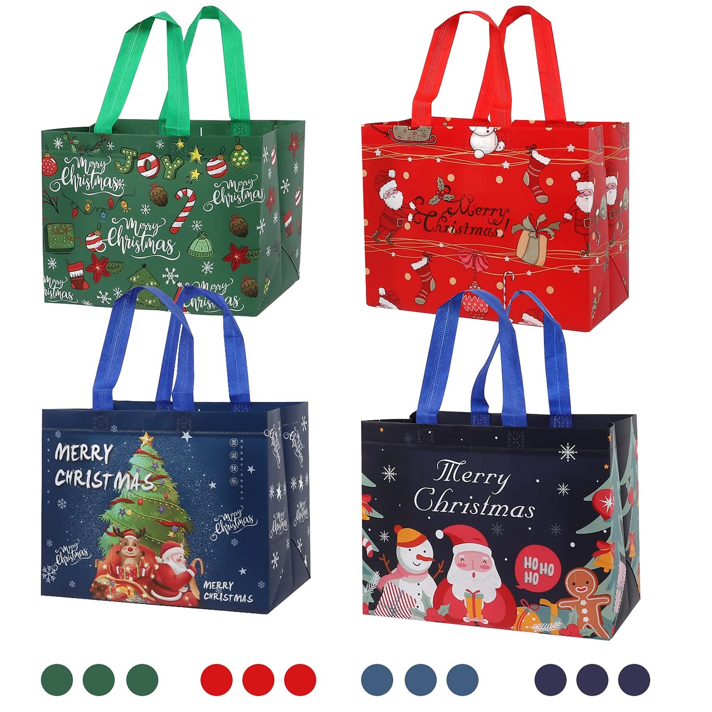 YANGTE 12 Pack 13" Large Christmas Gift Bags with Tissue Paper, Reusable Non-Woven Christmas Bag with Handles for Presents Wrapping, Shopping Xmas Party Supplies