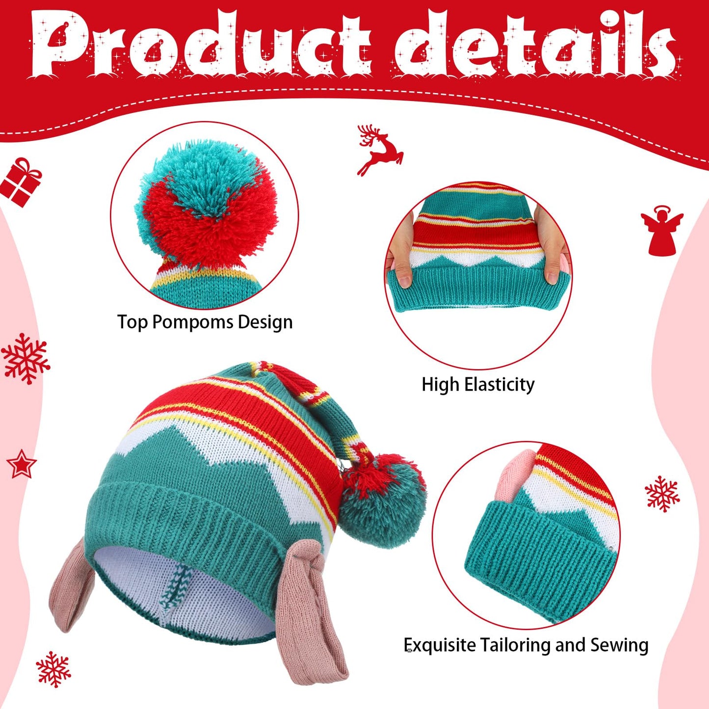 12 Pcs Christmas Knitted Hat Winter Santa Hat with Pom Xmas Elf Knit Crochet Beanie Skull Cap for Festive Party Adult Kids(Classic)