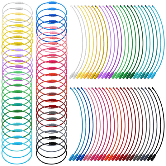 Sasylvia Wire Keychain Cable Stainless Steel Wire Key Ring Colored Luggage Loops Tag with Screw Lock for Hanging ID Key Doll(120 Pcs,Multicolor,6 Inch)