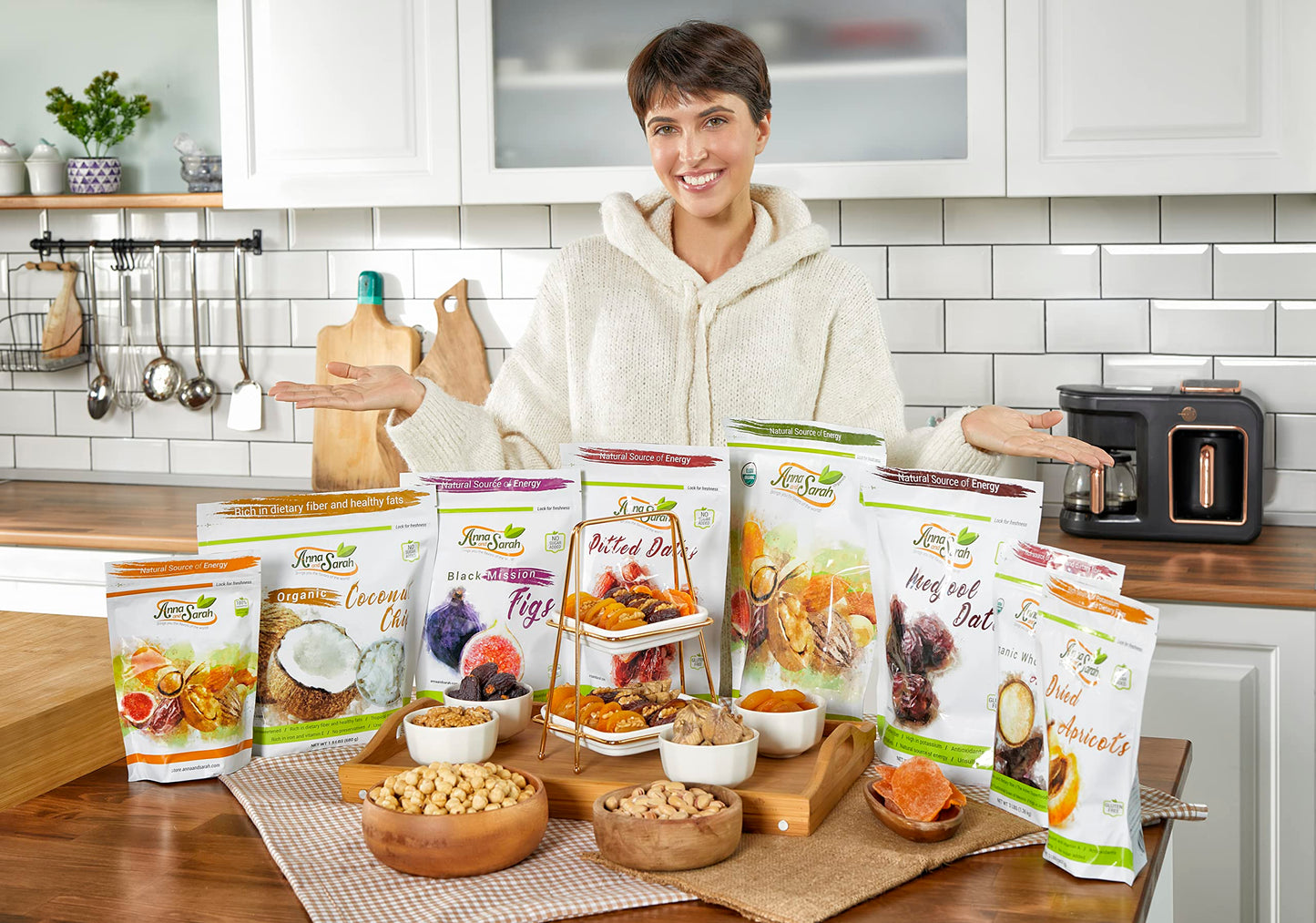 Anna and Sarah Premium Nuts in Wooden Gift Box Include All Raw Oregon Hazelnut, Cashew, Almond, Sweet Apricot Kernel, California Pistachios, Pecan,Turkish Hazelnut and Black Raisin Kosher-Halal For Christmas-Holiday for Mom-Dad-Boy-Girl Everyone