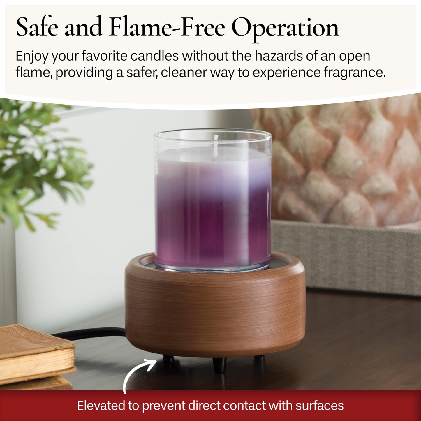 Candle Warmers ETC 2-in-1 Candle and Fragrance Warmer for Warming Scented Candles or Wax Melts and Tarts with to Freshen Room, Pewter Walnut