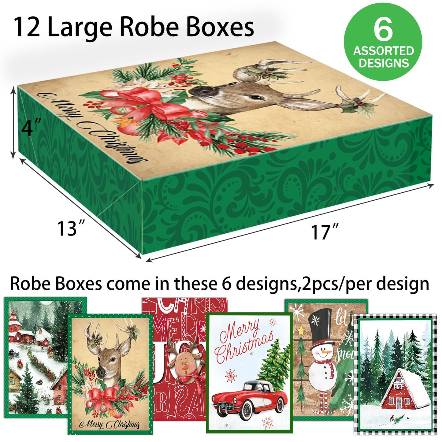 12 Extra Large Christmas Gift Wrap Boxes Bulk with Lids, 12 Tissue paper and 80 Foil Christmas gift Stickers for Wrapping Oversized Clothes (Robes, Sweater, Coat, Shirts) and Xmas Holiday Present