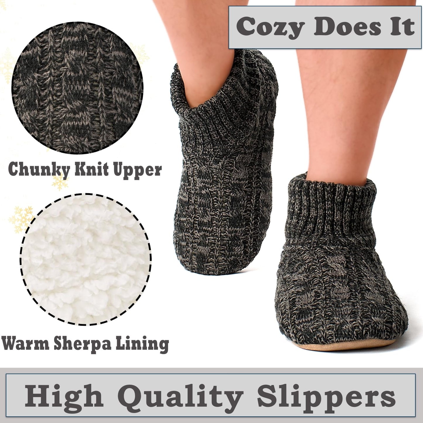 The Metluks Mens Warm Slipper Socks with Grips, Fuzzy Indoor House Shoes Non-slip Sherpa Lined, Cozy Winter Cabin Slippers for Men Dad Husband Grandpa Boyfriend, Christmas Stocking Stuffers for Adults