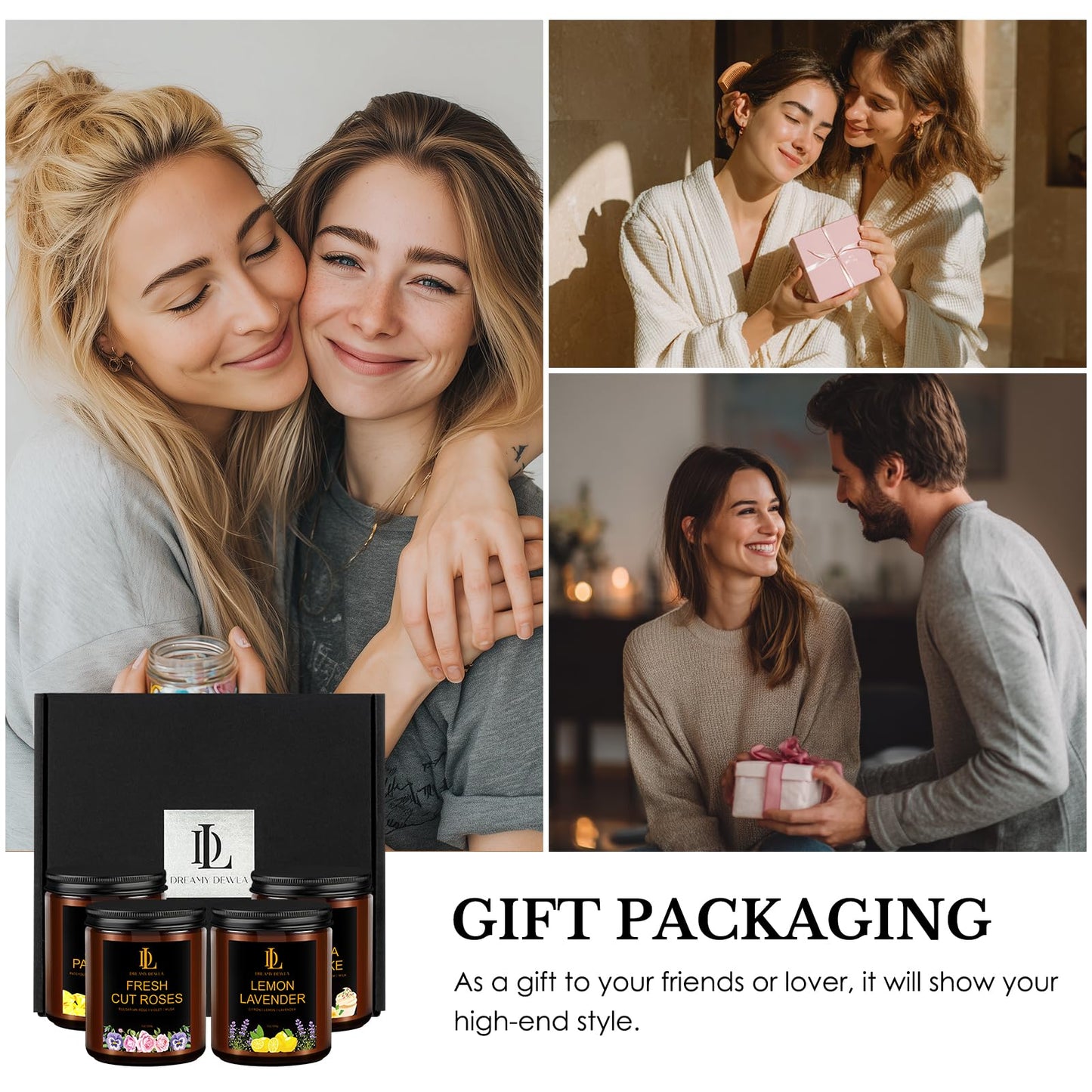 4 Pack Scented Candles Gift Set, 28oz Soy Candle for Home Scented, Aromatherapy Candle Gifts for Women & Men, Scents of Fresh Cut Roses/Lemon Lavender/Vanilla Cupcake/Amber Patchouli