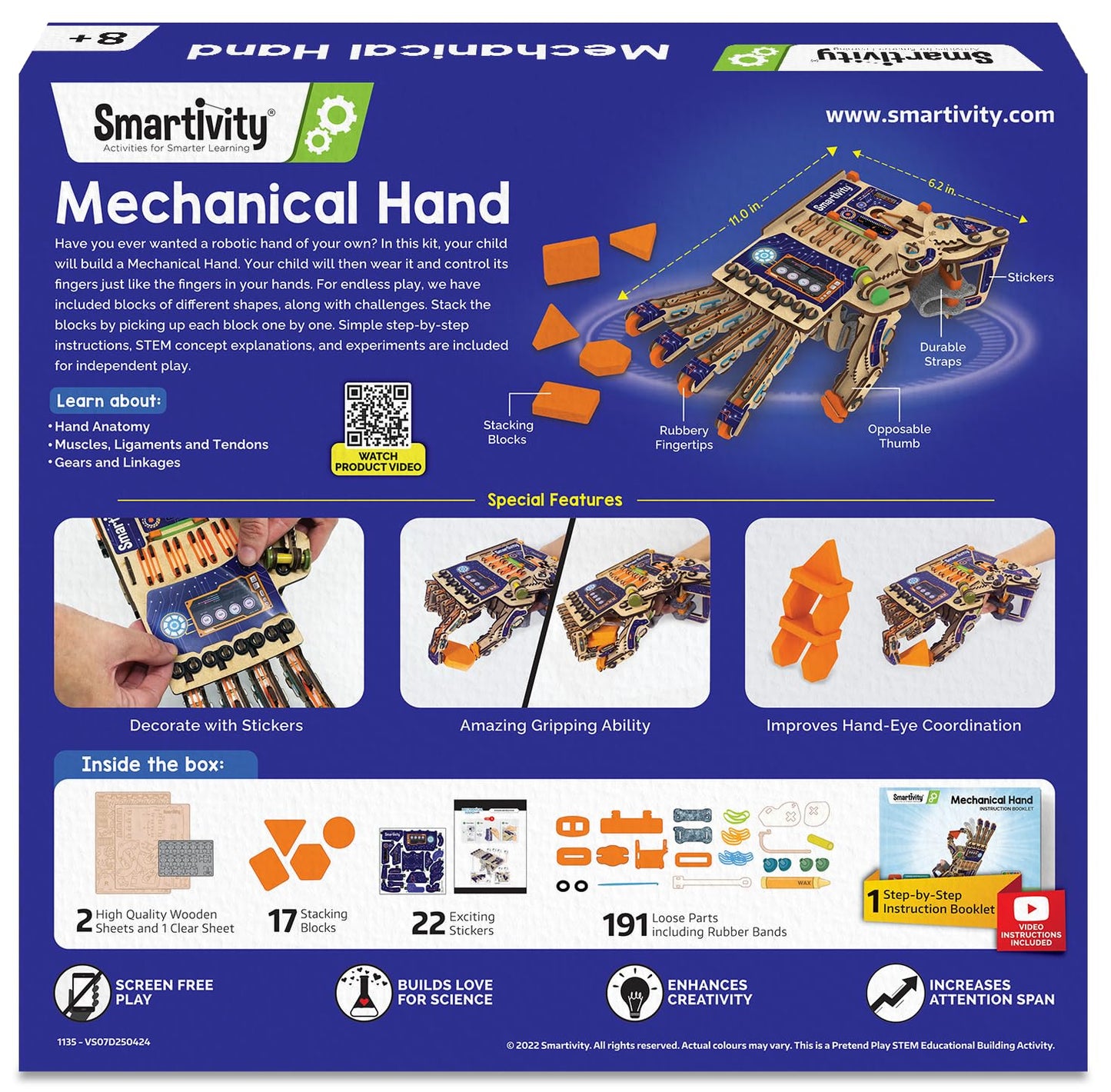 Smartivity DIY Robotic Mechanical Hand STEM Toy for Kids 8-9-10-11-12-13-14 Years Old | 2024 Parents Choice Award Winner I Birthday Gift for Boys & Girls | Engineering Kit for 8-14 Years Old