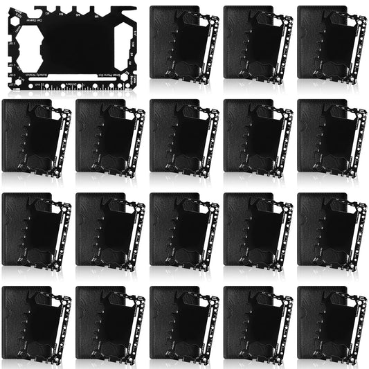 Cholemy 24 Pcs Credit Card Wallet Multitool 46 in 1 Metal Stainless Steel Survival Pocket Tool Bottle Opener Multipurpose for Husband Dad Men Christmas Birthday Gift, Black