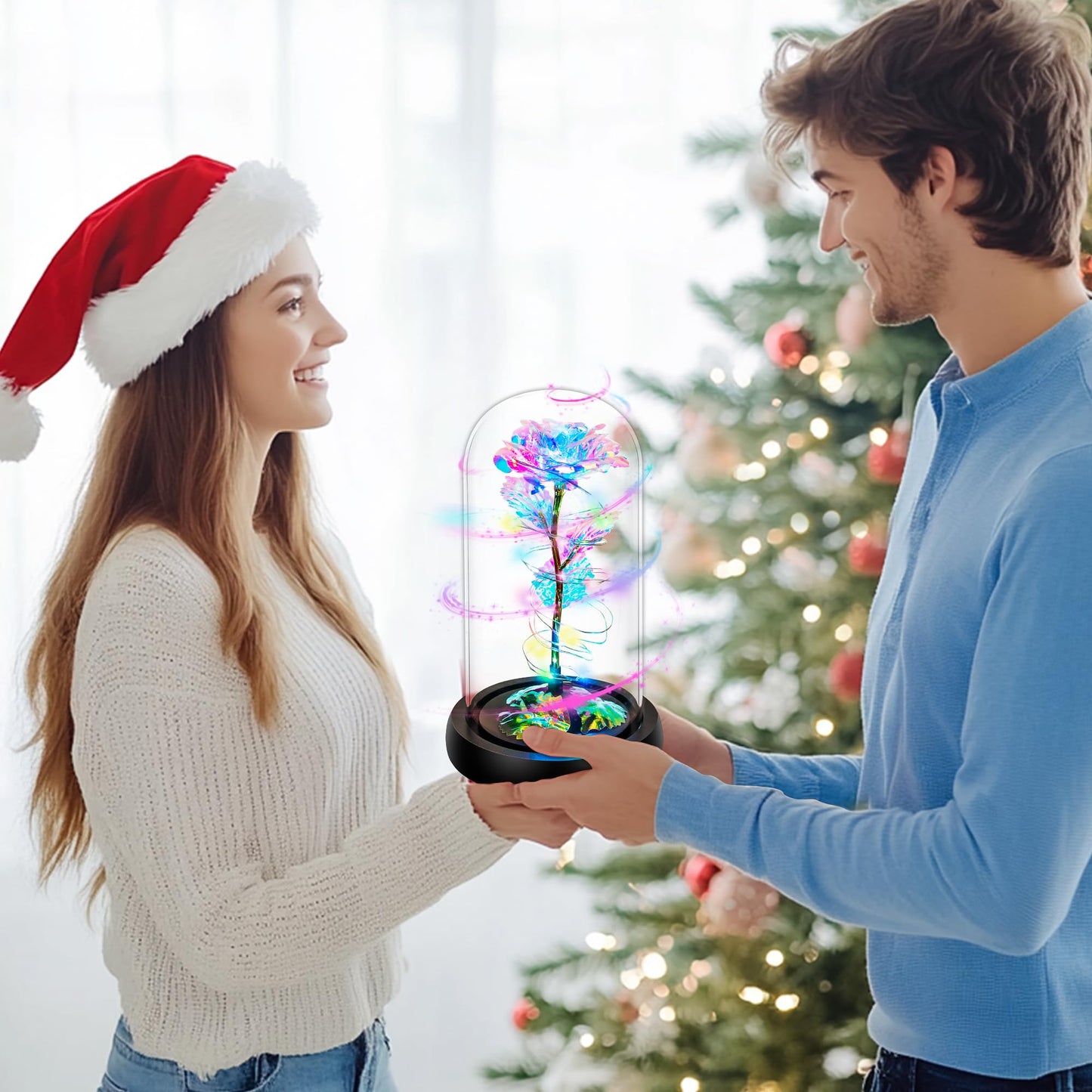 Childom Birthday Gifts for Women,Flowers for Delivery Prime,Rotating Colorful Rainbow Light Up Rose in A Glass Dome,Spinning Christmas Rose Gifts for Her Mom Wife Girl Grandma on Anniversary Valentine