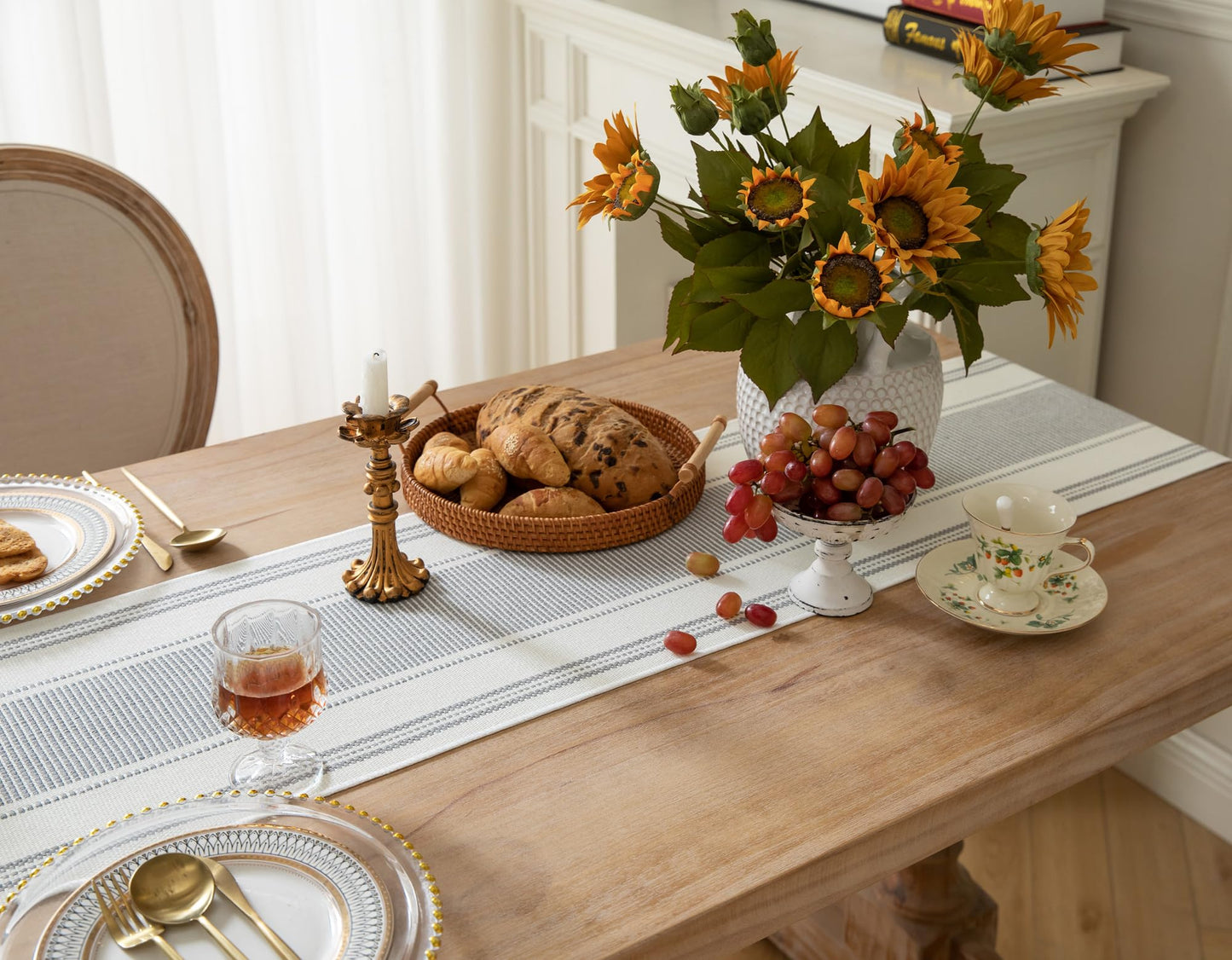 Caflife Boho Table Runner Grey Stripe for Modern Farmhouse Coffee Table Decor, Rustic Woven Runner with Handcrafted Tassels for Home Dining Table décor 13 x 72 Inch Long Visit The Store