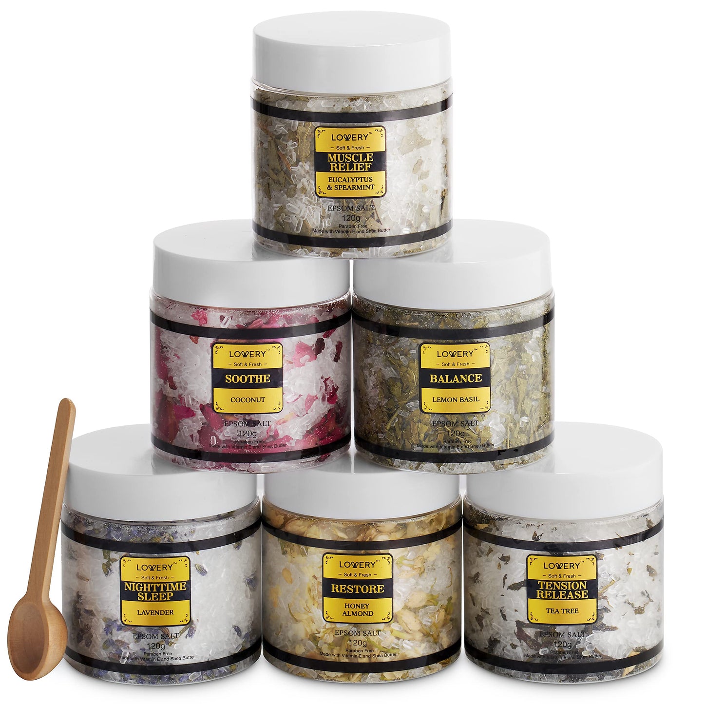 Spa Gifts for Women, Epsom Bath Salts Gift Basket Set, Relaxing Self Care Salt with Essential Oils, Gifts for Mom, Wife - Lavender, Eucalyptus, Lemon Basil, Coconut, Tea Tree, Honey Almond