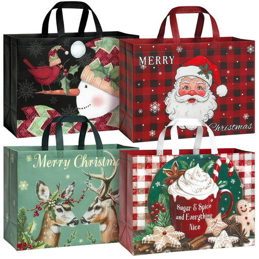 STYPOP 12 Pack 17" Extra Large Christmas Gift Bags, Reusable Non-Woven Christmas Tote Bags with Handles, Perfect for Xmas Gift Wrap/Party Favor Supplies, 16.9" × 12.6" × 6.8"