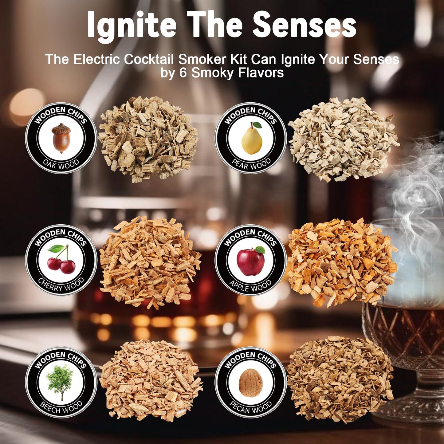 Whimypey Electric Whiskey Smoker Kit with 6 Wood Chips, Electric Cocktail Smoker Kit Built-in Lighter, No Butane Needed, Gifts for Christmas, Gifts for Men, Dad, Husband