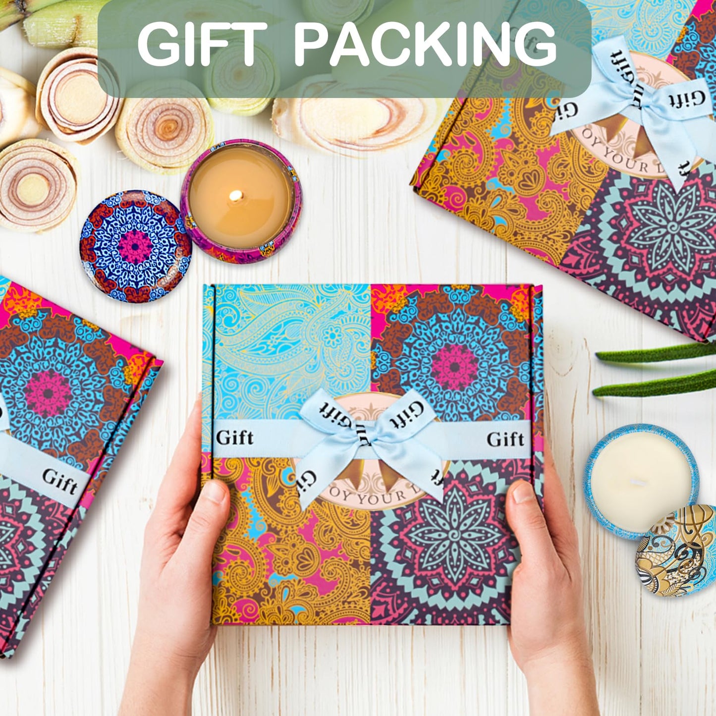 Scented Candles Gifts Set for Women, Aromatherapy Candles for Home Scented, Upgraded Large Tin of Soy Candle Lavender Candle Birthday Gifts for Women Mom Bath Spa Meditation Valentine Gifts Candles