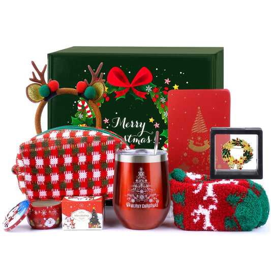 7 IN 1 Christmas Gifts Basket for Women – Unique Holiday Gift Basket for Women, Mom, Wife, Girlfriend, Sister, Teacher, Coworker,Xmas Tumbler Stocking Stuffers includes everthing