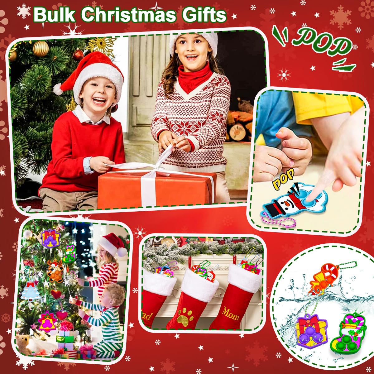 24 Packs Christmas Pop Its Fidget Toys Bulk, Student Gifts from Teacher Bulk Christmas with Cards, Classroom Gifts, Kids Party Favors, Stocking Stuffers, Holiday Prizes