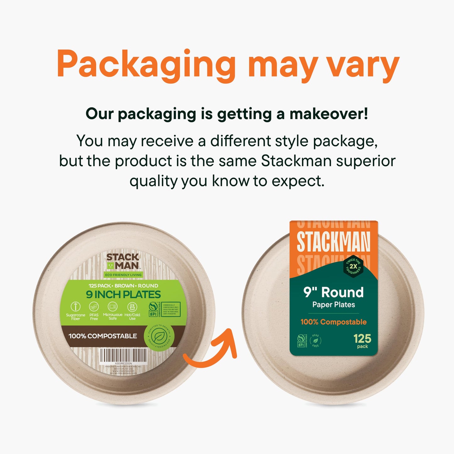 100% Compostable Paper Plates, Heavy Duty Disposable Plates [125-Pack] 9 Inch Plates - Eco-Friendly, Biodegradable Sugarcane Bagasse, Natural Unbleached Brown 9" Dinner Paper Plate Disposable