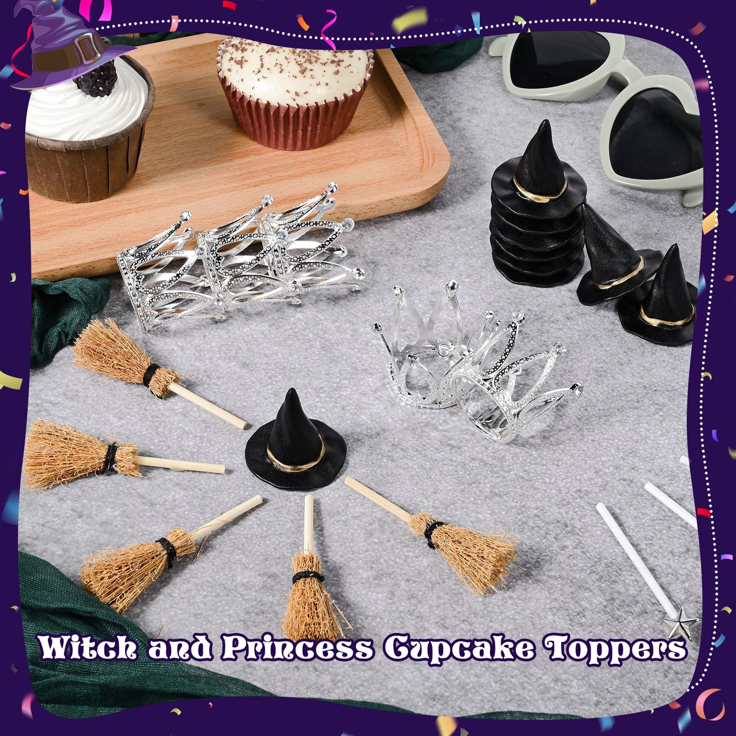 36 Pcs Witch Cupcake Toppers Witch Cake Topper Crown Cupcake Topper for Witch Party Decorations Mini Witch Hat Princess Cake Decorations for Witch Birthday Party Themed Party Favors