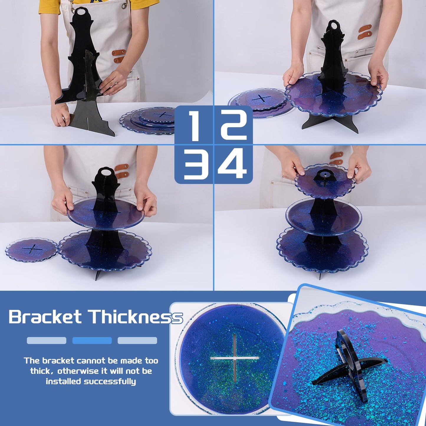 3 Tier Cake Stand Epoxy Resin Silicone Molds 5Pcs Set Tiered Round Stand for Cupcakes, Fruits, Dessert or Tea Dessert Tower Tray for Party and Wedding