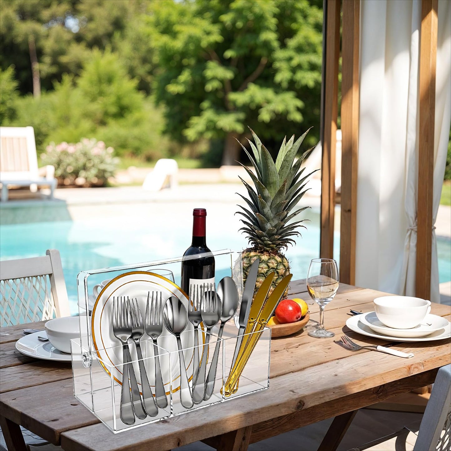 2 Pack Silverware Organizer, Paper Plate Holders, Cutlery and Flatware Caddy for Countertop, Table, Buffet, and Picnic - Acrylic Party Utensil Holder for Knives, Forks, Spoons, Plates, Napkins