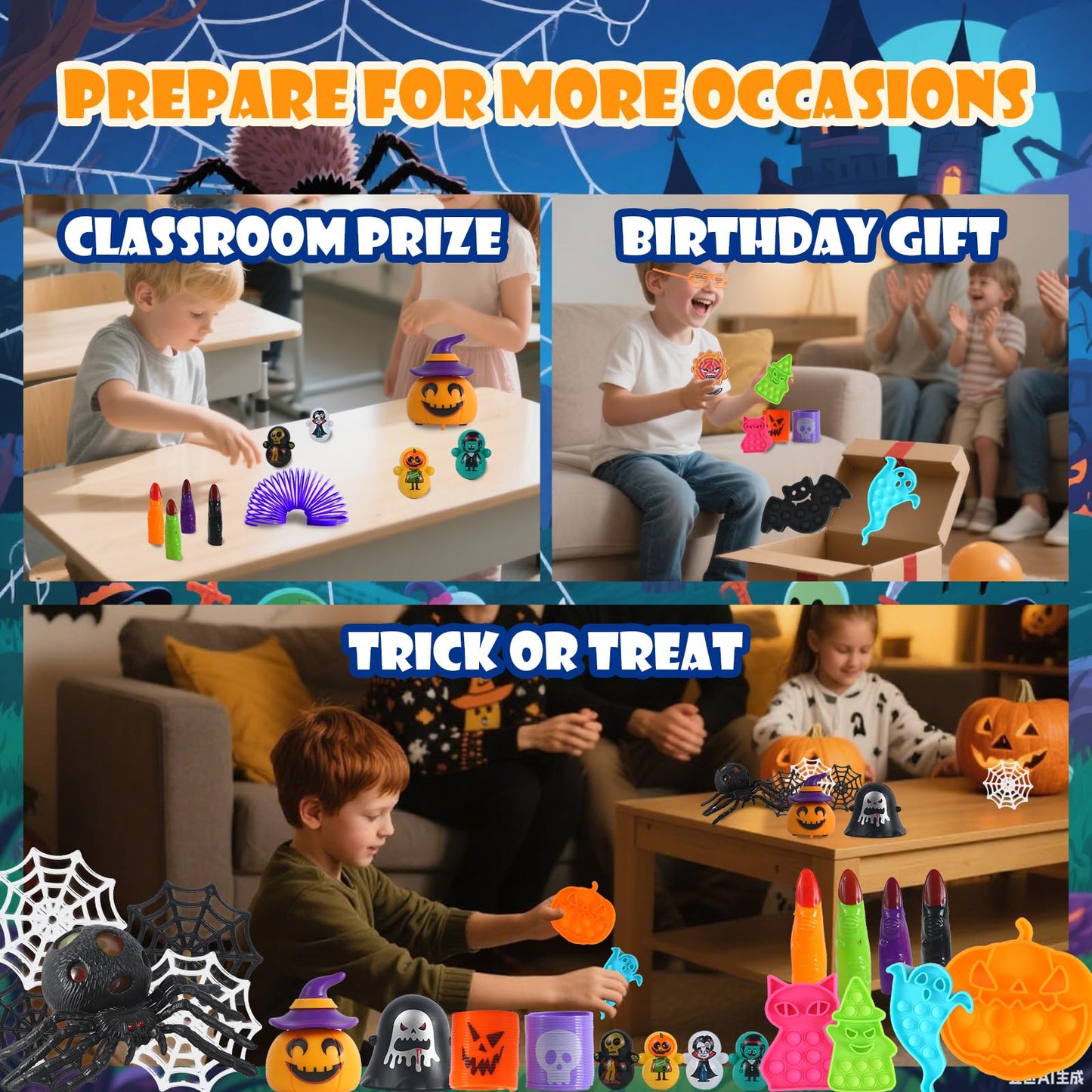 600Pcs Halloween Party Favors for Kids, Halloween Toys Bulk Fidgets for Party Supplies, Halloween Treats Non Candy, Goodie Bag Stuffers, School Gifts Classroom Carnival Prizes, Treasure Box Toy Chest