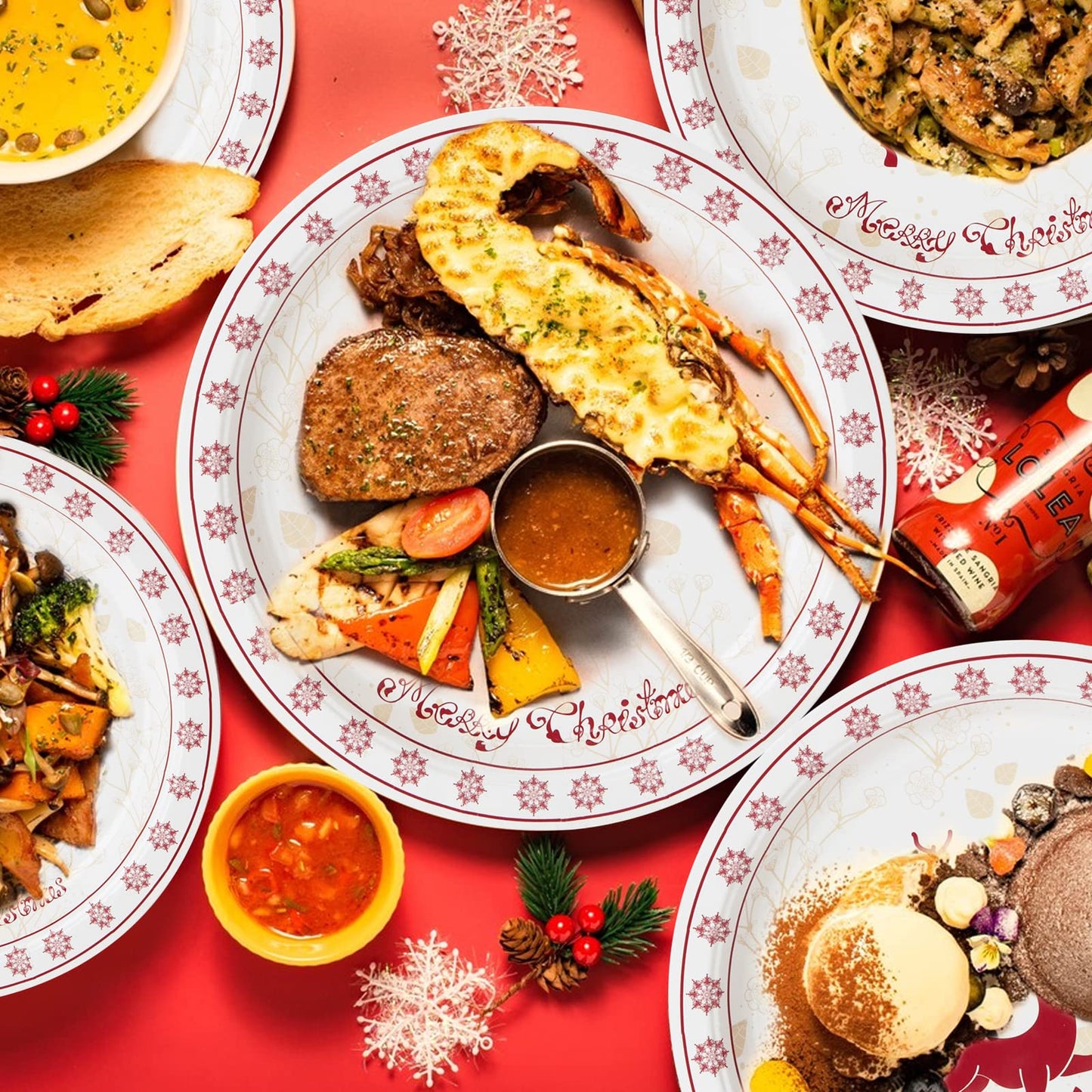 215 Pcs Christmas Plates and Napkins Set Serve 25, Christmas Elk Disposable Tableware Set, Christmas Decorations Includes Plates, Cups, Napkins, Christmas Tableware